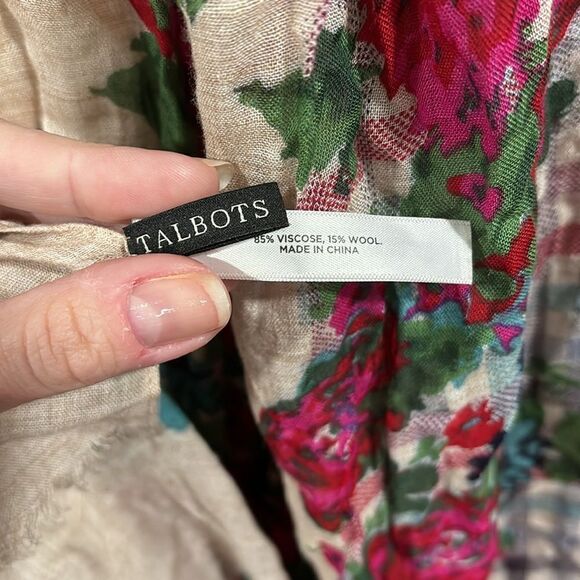 Talbots wool blend floral and plaid lightweight scarf - Picture 4 of 5